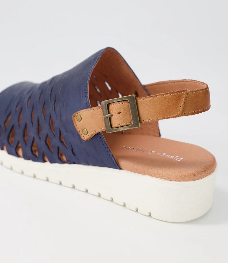 DJANGO & JULIETTE Mozell Navy Dark Tan Leather Sandals Ws