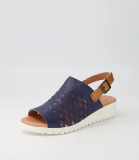 DJANGO & JULIETTE Mozell Navy Dark Tan Leather Sandals Ws