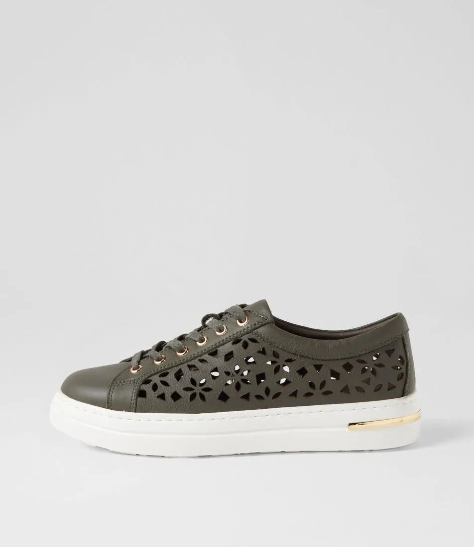 DJANGO & JULIETTE Wim Olive White Leather Sneakers