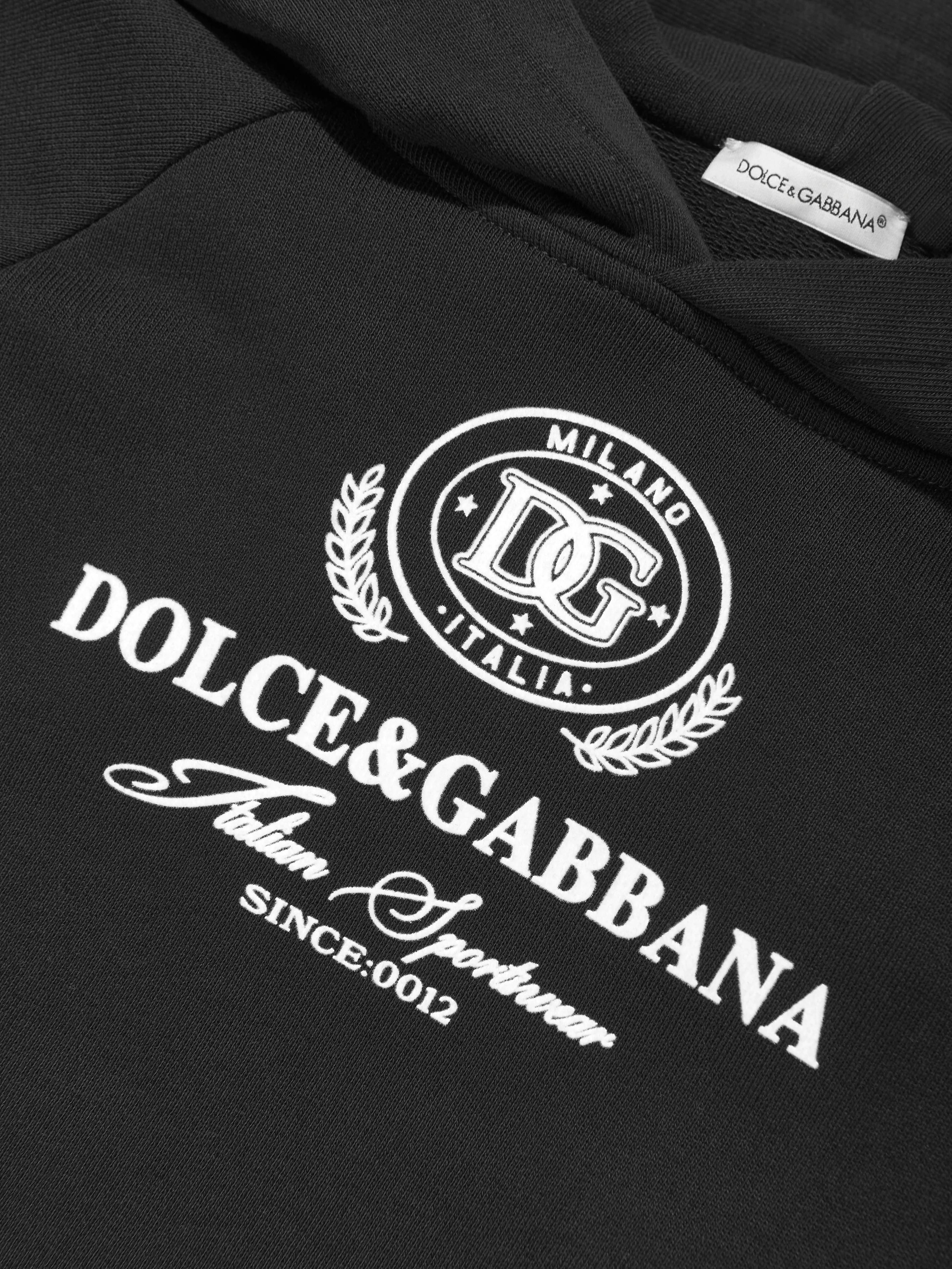 Dolce & Gabbana Boys Flocked Logo Hoodie in Black