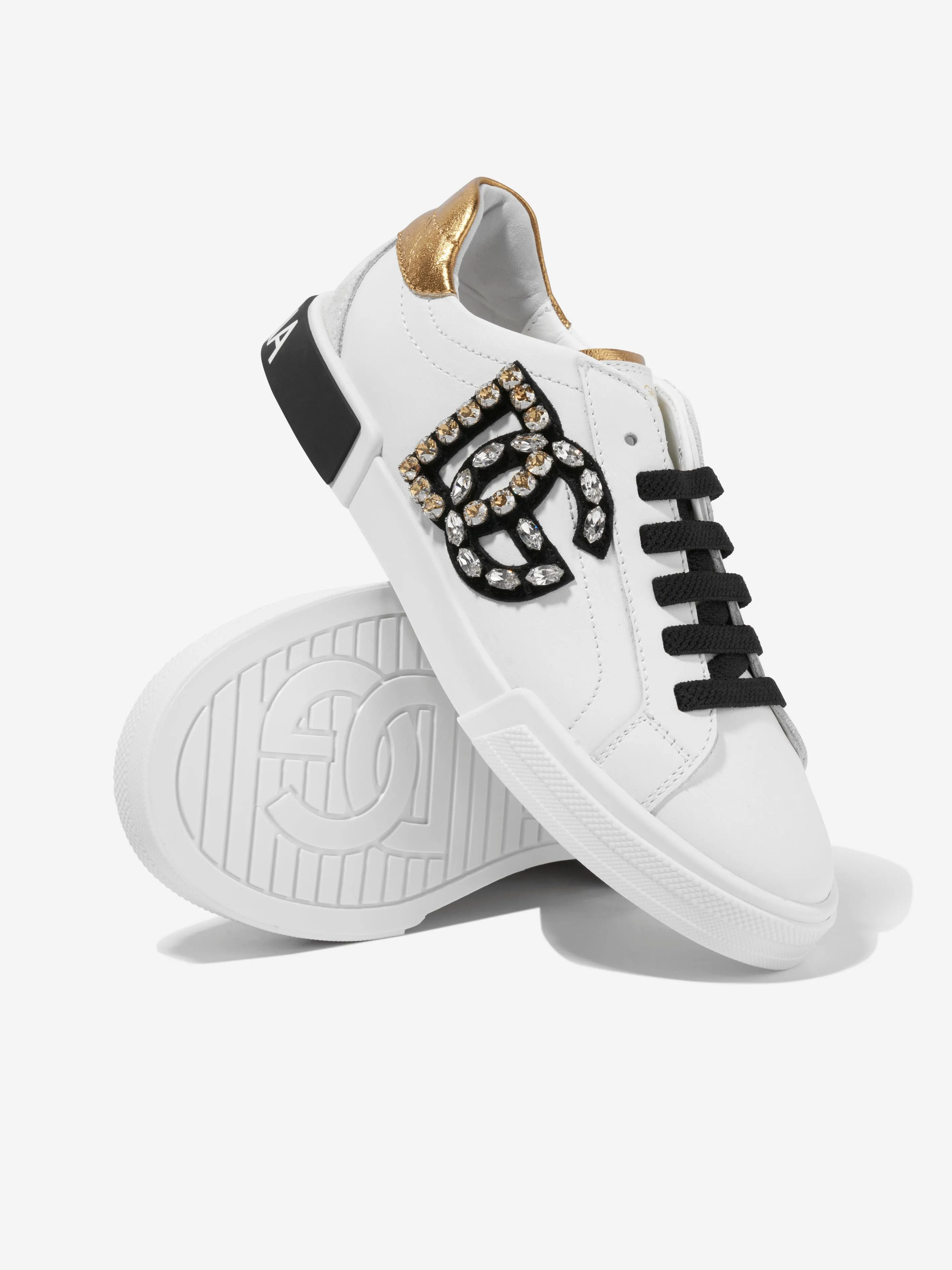 Dolce & Gabbana Girls Leather Logo Trainers in White