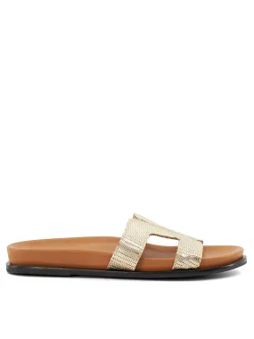 Dune London Loupa Topstitch Detail Leather Footbed Sandals - Gold