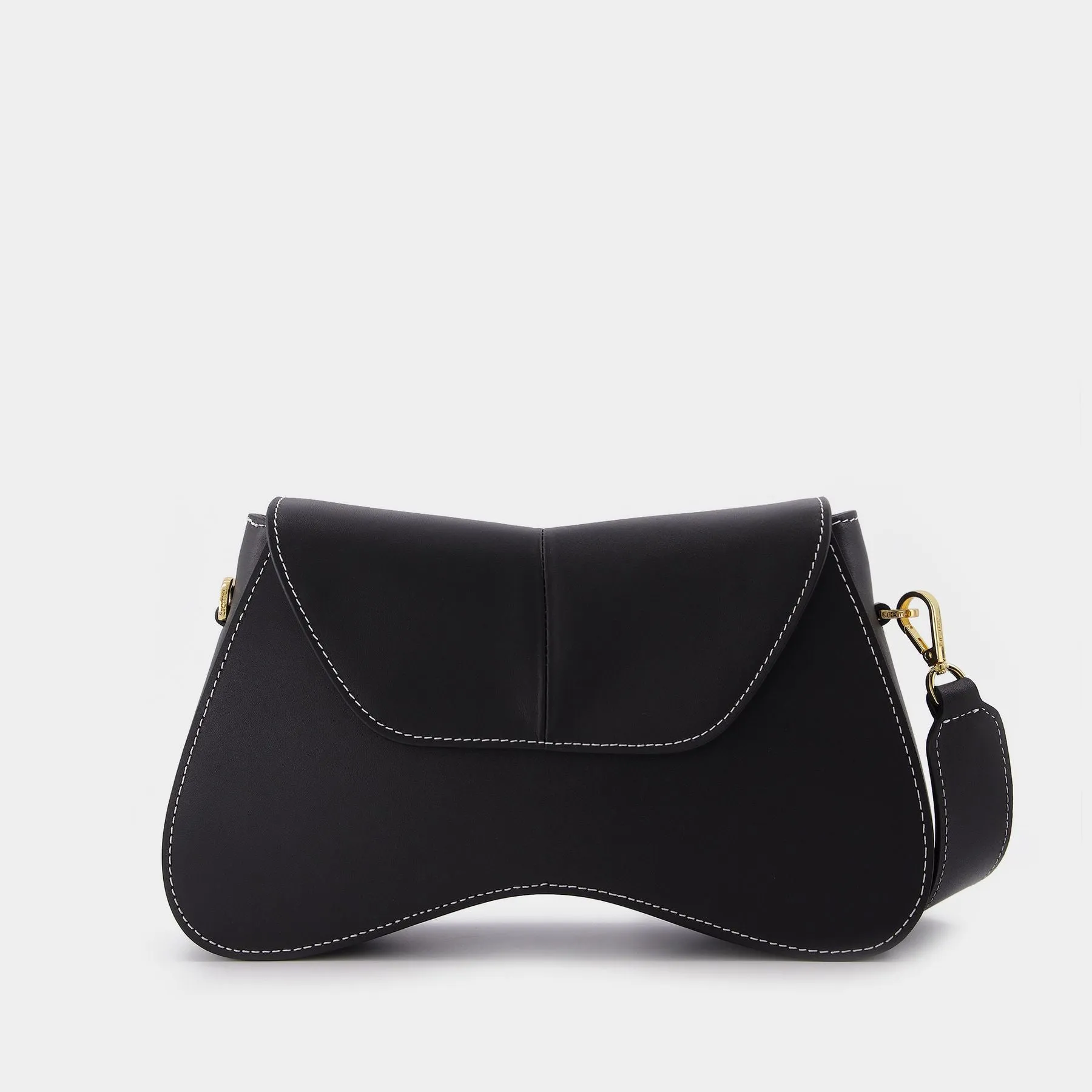 Elleme  Space Bag in Black Leather with White Stitching