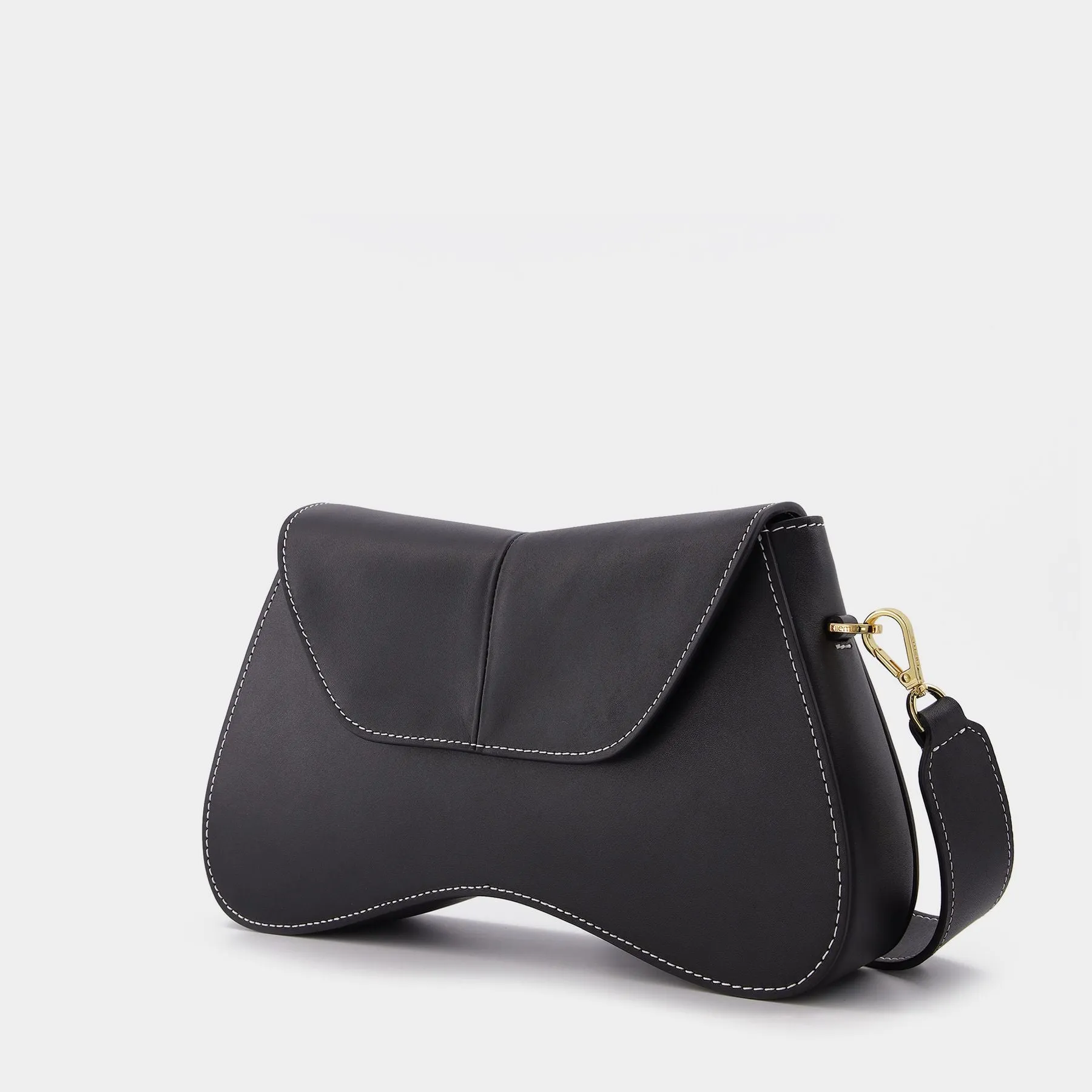 Elleme  Space Bag in Black Leather with White Stitching