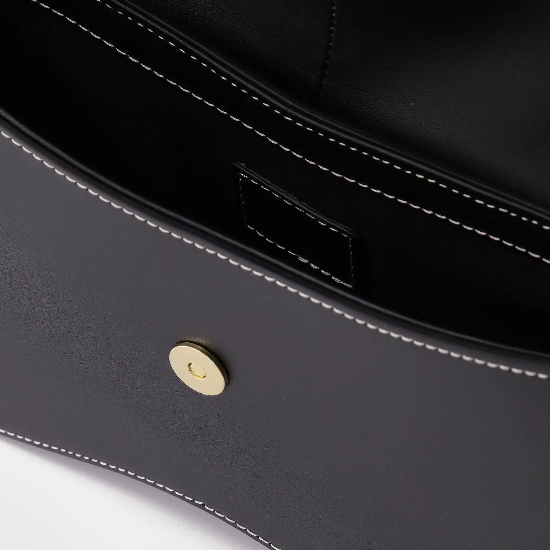 Elleme  Space Bag in Black Leather with White Stitching