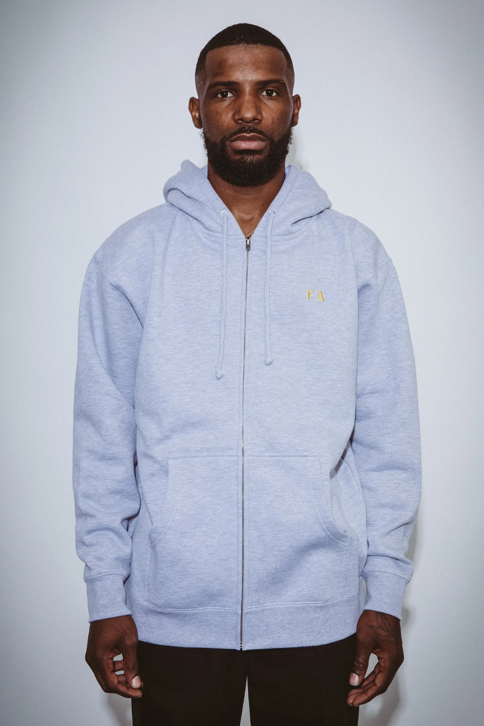 FA Lesser God Embroidered Zip Up Hoodie Heather Grey