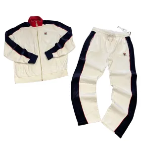 Fila CIMA VELOUR TRACKSUIT Men’s - CREAM/NAVY RED