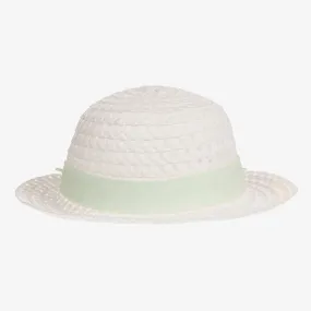 Girls White & Green Woven Hat