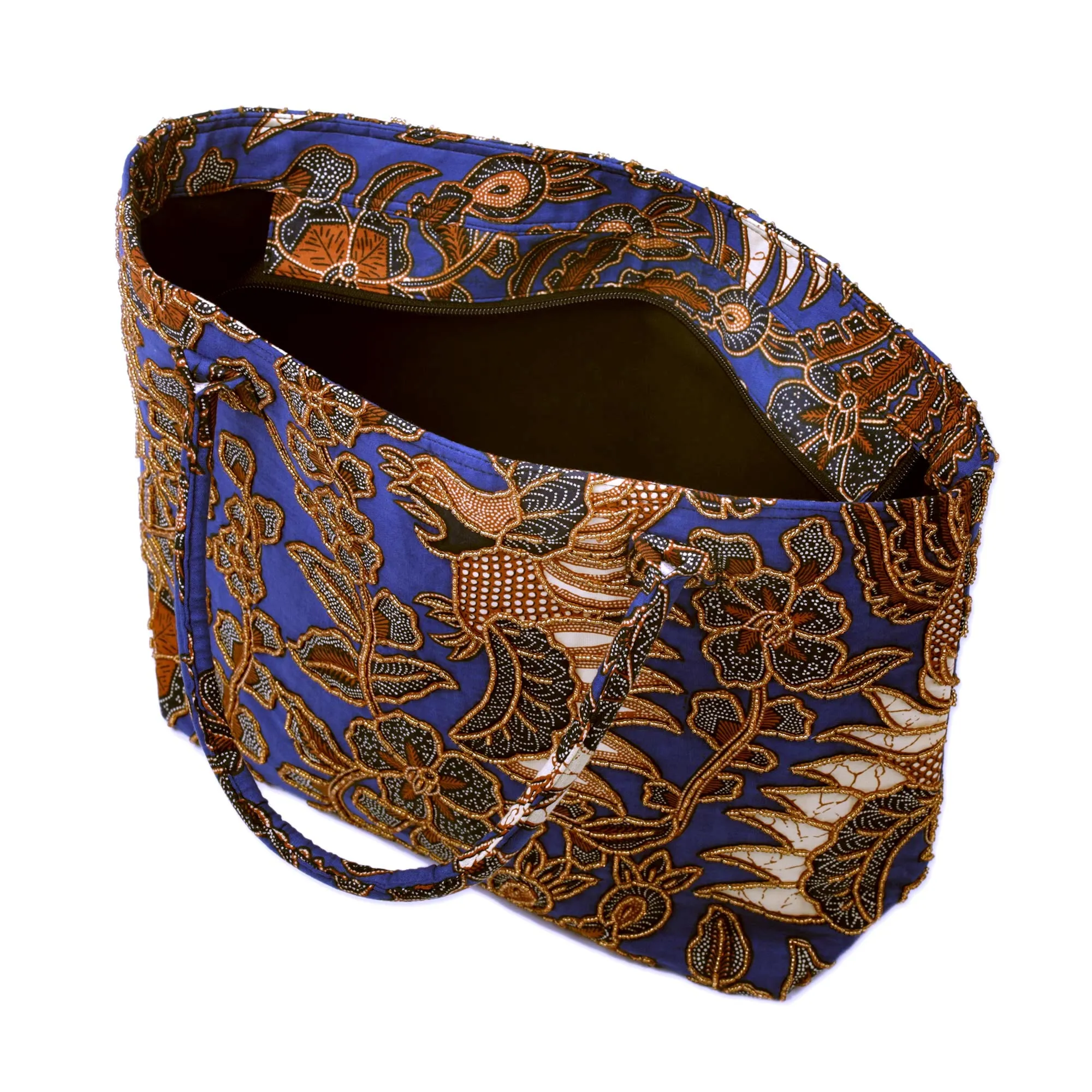 Glorious Java Beaded Blue Cotton Batik Handbag Hand Crafted in Bali