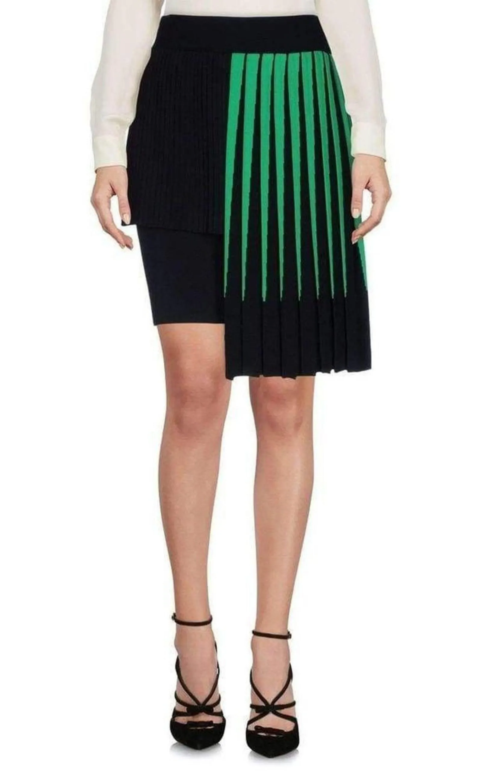 Green Pleated Asymmetrical Skirt