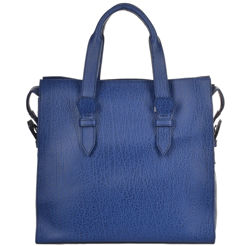 Italian Leather Large Work Bag French Blue/ruthenium : 60016 85 4Y NH