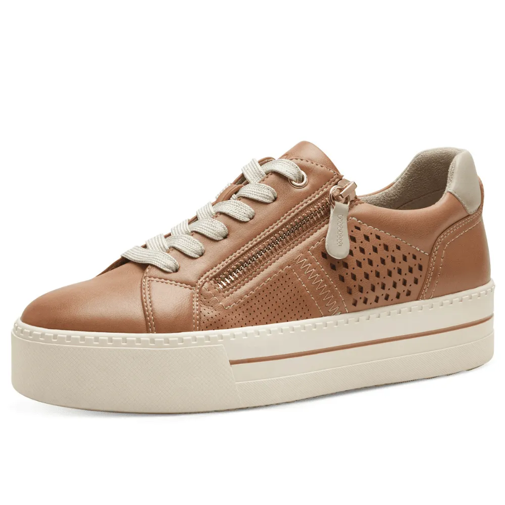 Jana 23764 Tan Platform Side Zip Trainers