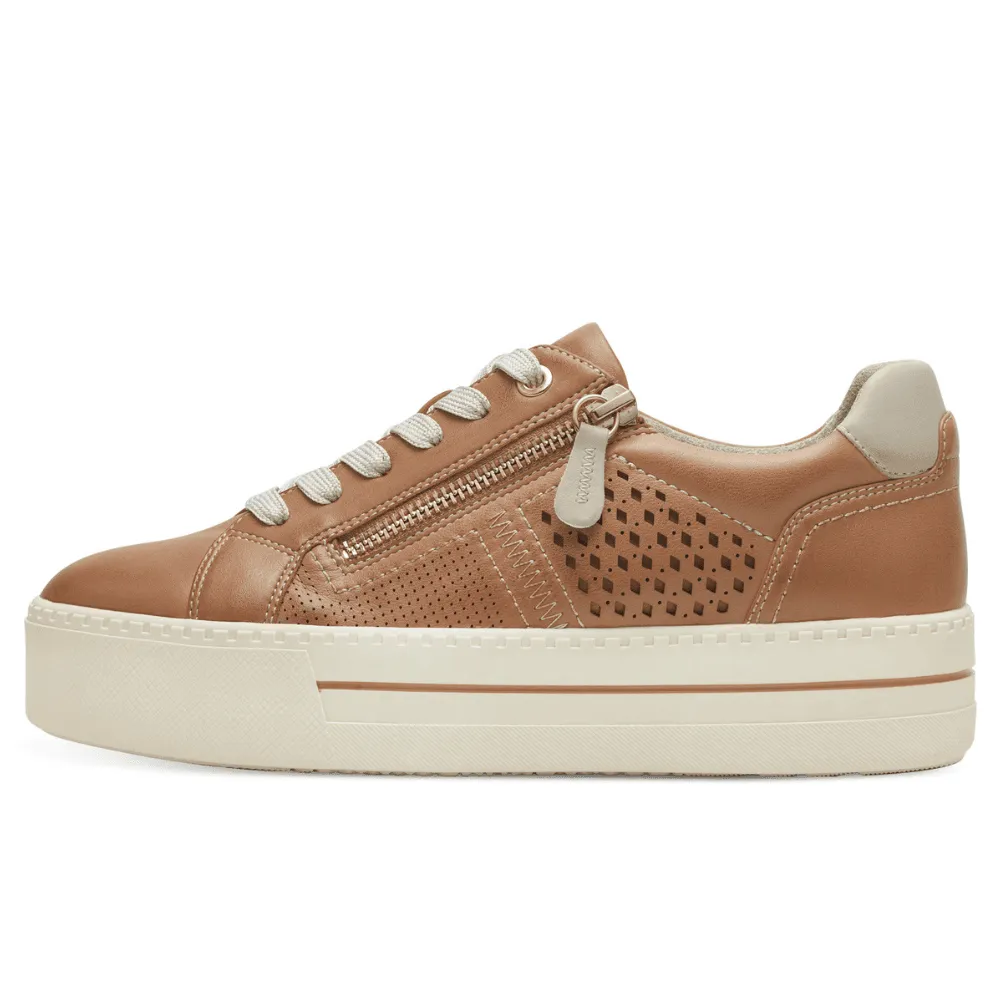 Jana 23764 Tan Platform Side Zip Trainers