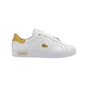 LACOSTE 7-45SFA0034216 POWERCOURT 2.0 WMN'S (Medium) White/Gold Leather & Synthetic Lifestyle Shoes