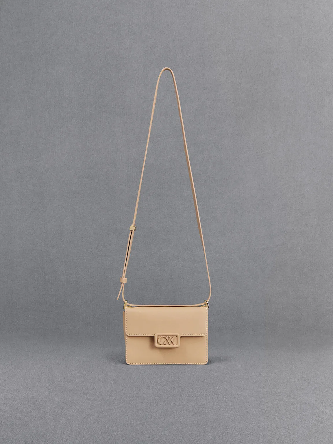 Leather Boxy Bag - Nude