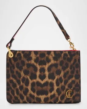 Leopard-Print Leather Pouch Bag