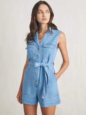 Linen Denim Romper - Sunlit Cove Wash