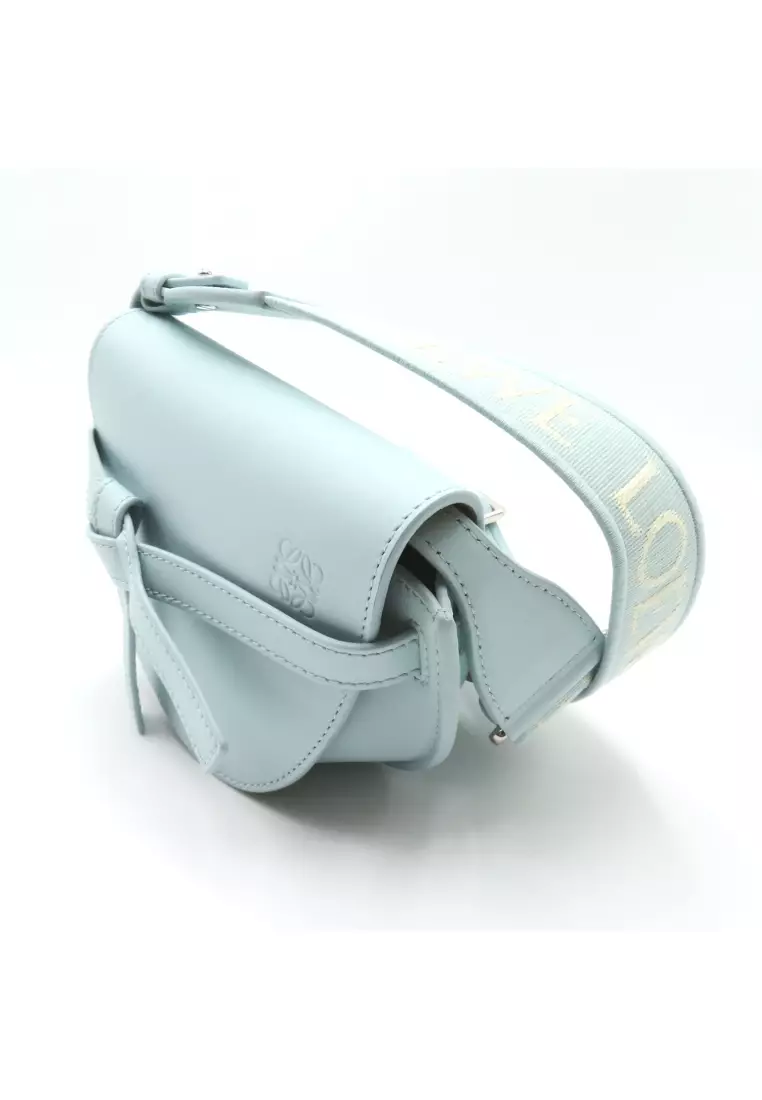 LOEWE Pre-loved LOEWE Mini Gate Dual Shoulder Bag Shoulder Bag Calfskin (Cowhide) Soft Jacquard Blue Blue Iceberg