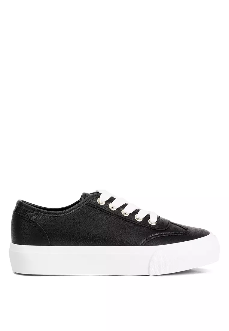 London Rag Black Faux Leather Flatform Sneakers