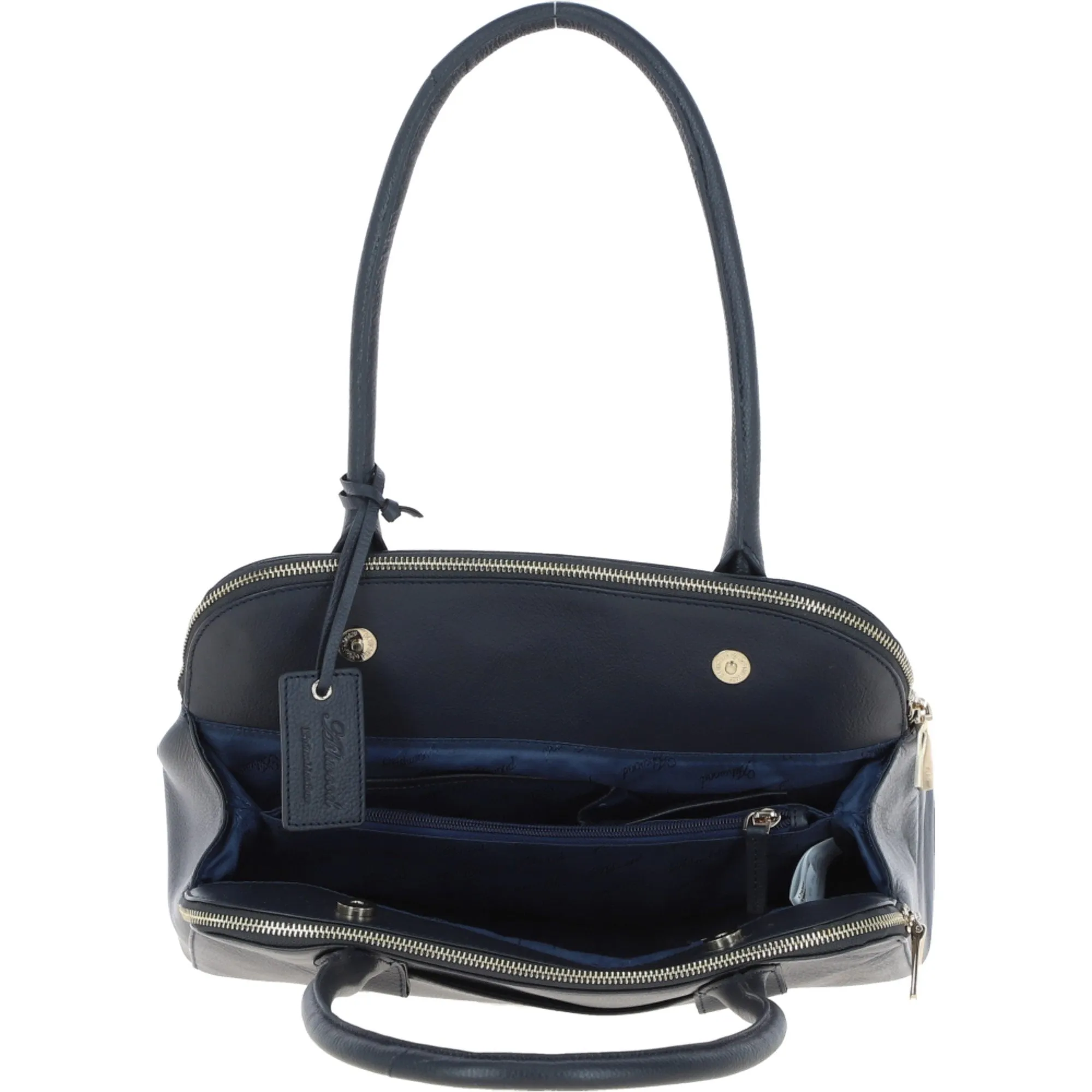 Long Handled Three Section Leather Shoulder Bag Ink Blue: 62661