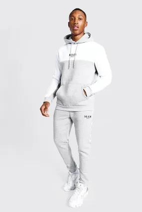 Man Colour Block Hooded Tracksuit With Tape | boohooMAN UK