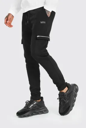 MAN Zip Detail Cargo Joggers With Adjustable Cuff | boohooMAN UK