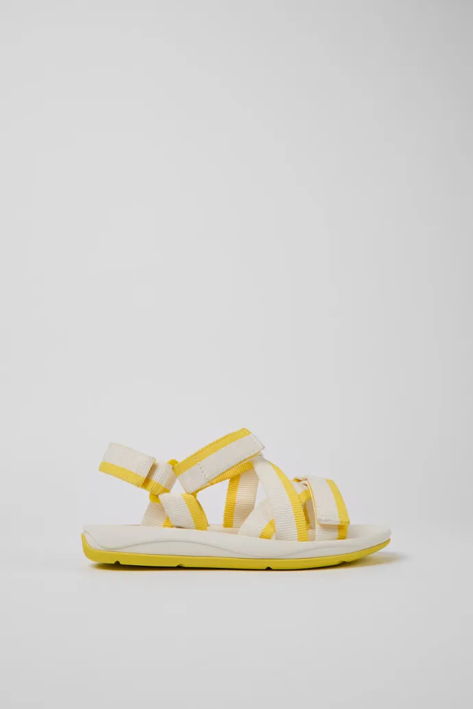 Match White and yellow recycled PET sandals for women