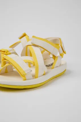 Match White and yellow recycled PET sandals for women