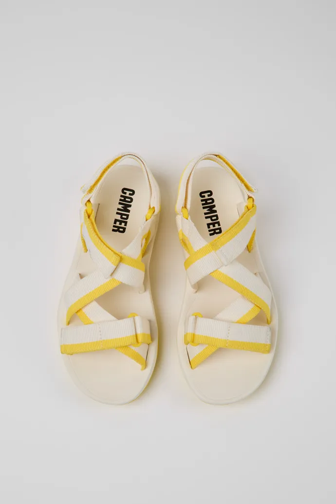 Match White and yellow recycled PET sandals for women