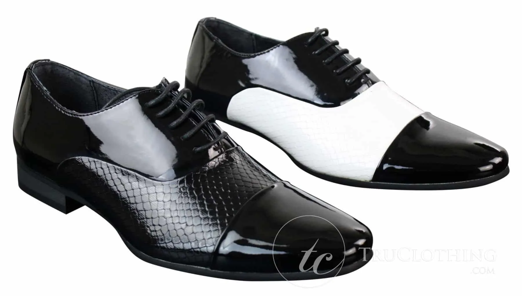 Mens Laced Smart Shiny Patent Snake Skin Italian Design Leather Shoes Black White