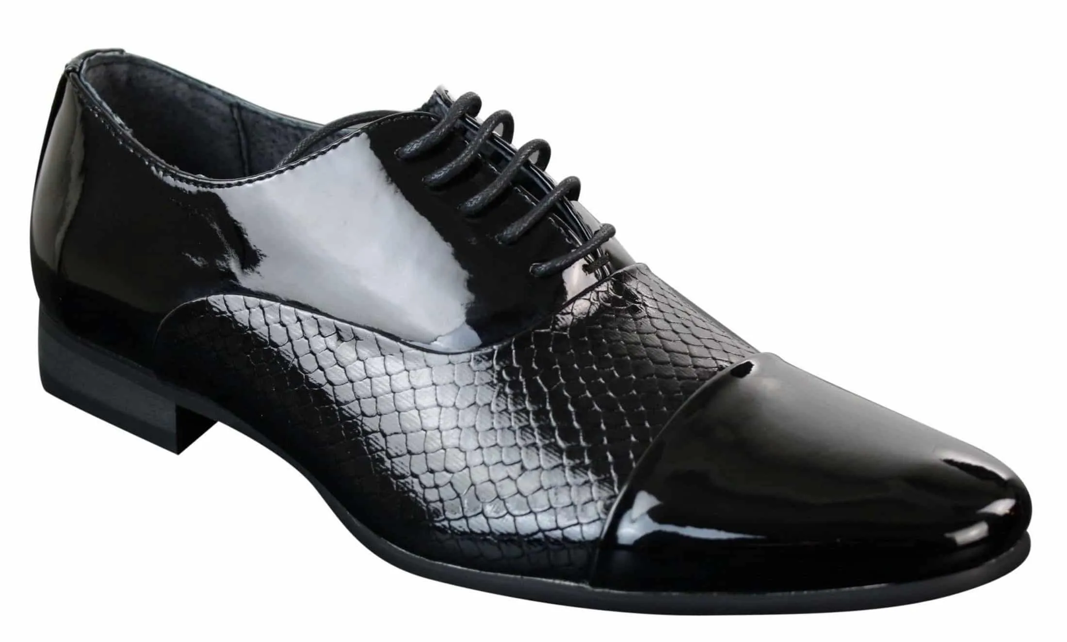 Mens Laced Smart Shiny Patent Snake Skin Italian Design Leather Shoes Black White