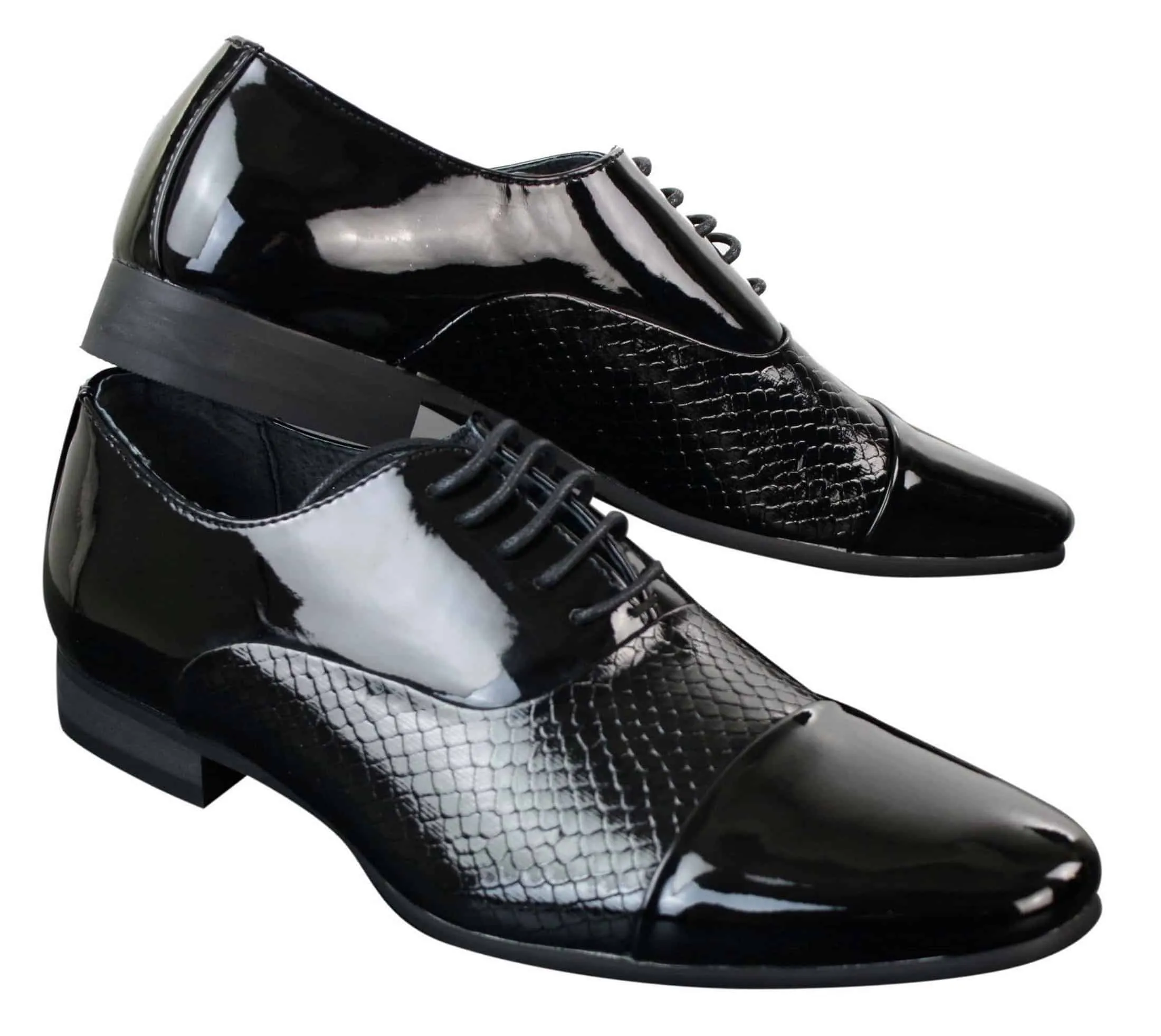 Mens Laced Smart Shiny Patent Snake Skin Italian Design Leather Shoes Black White