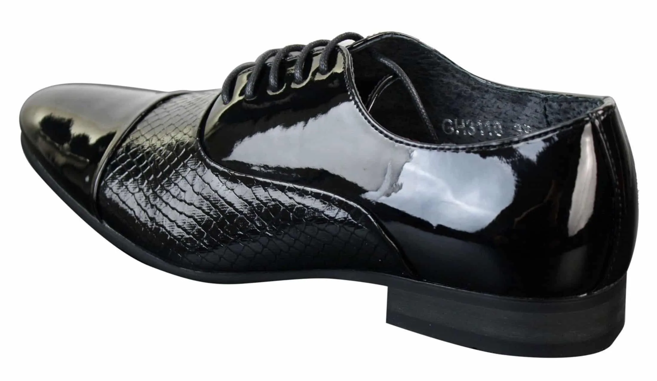 Mens Laced Smart Shiny Patent Snake Skin Italian Design Leather Shoes Black White