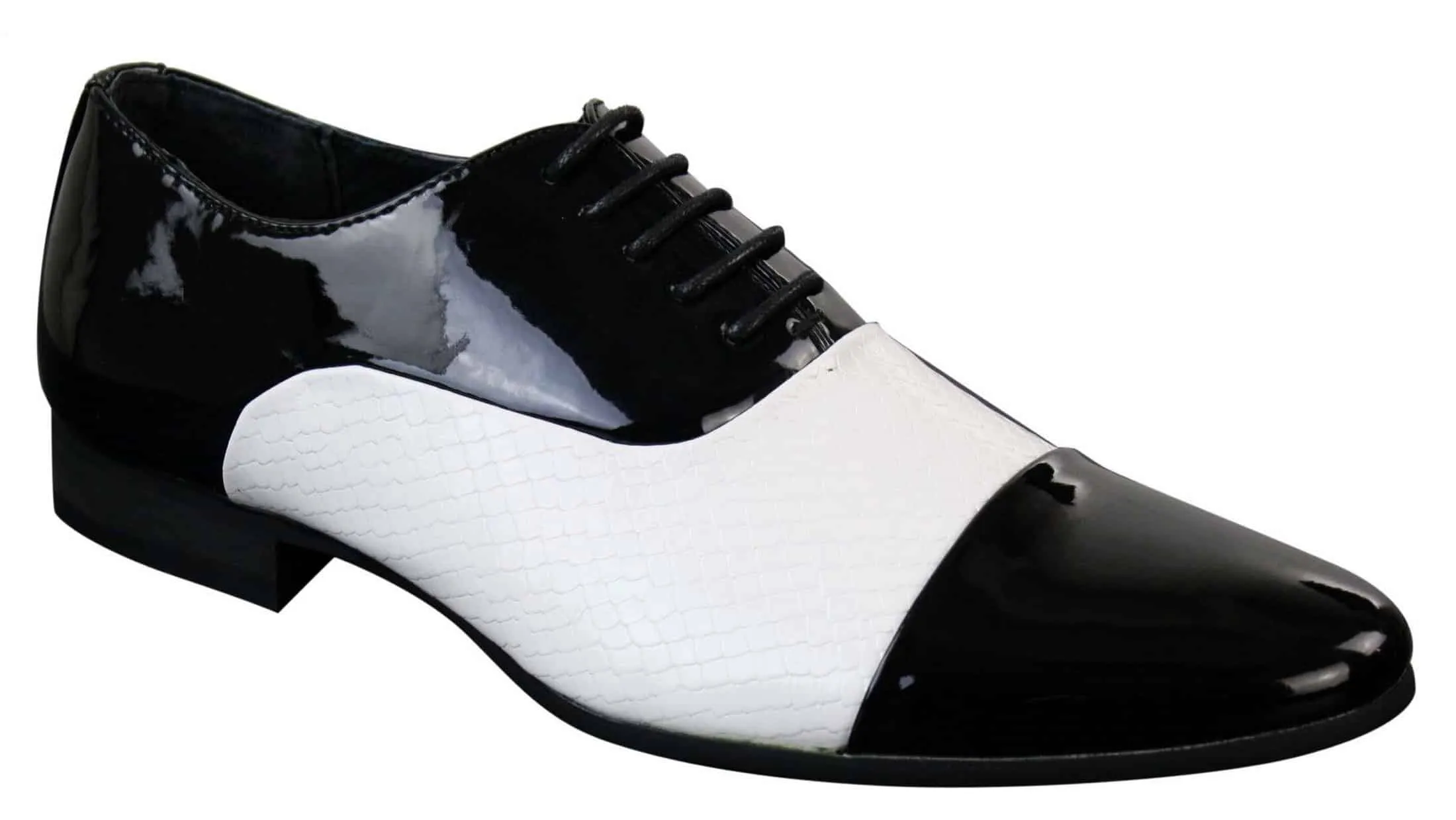 Mens Laced Smart Shiny Patent Snake Skin Italian Design Leather Shoes Black White