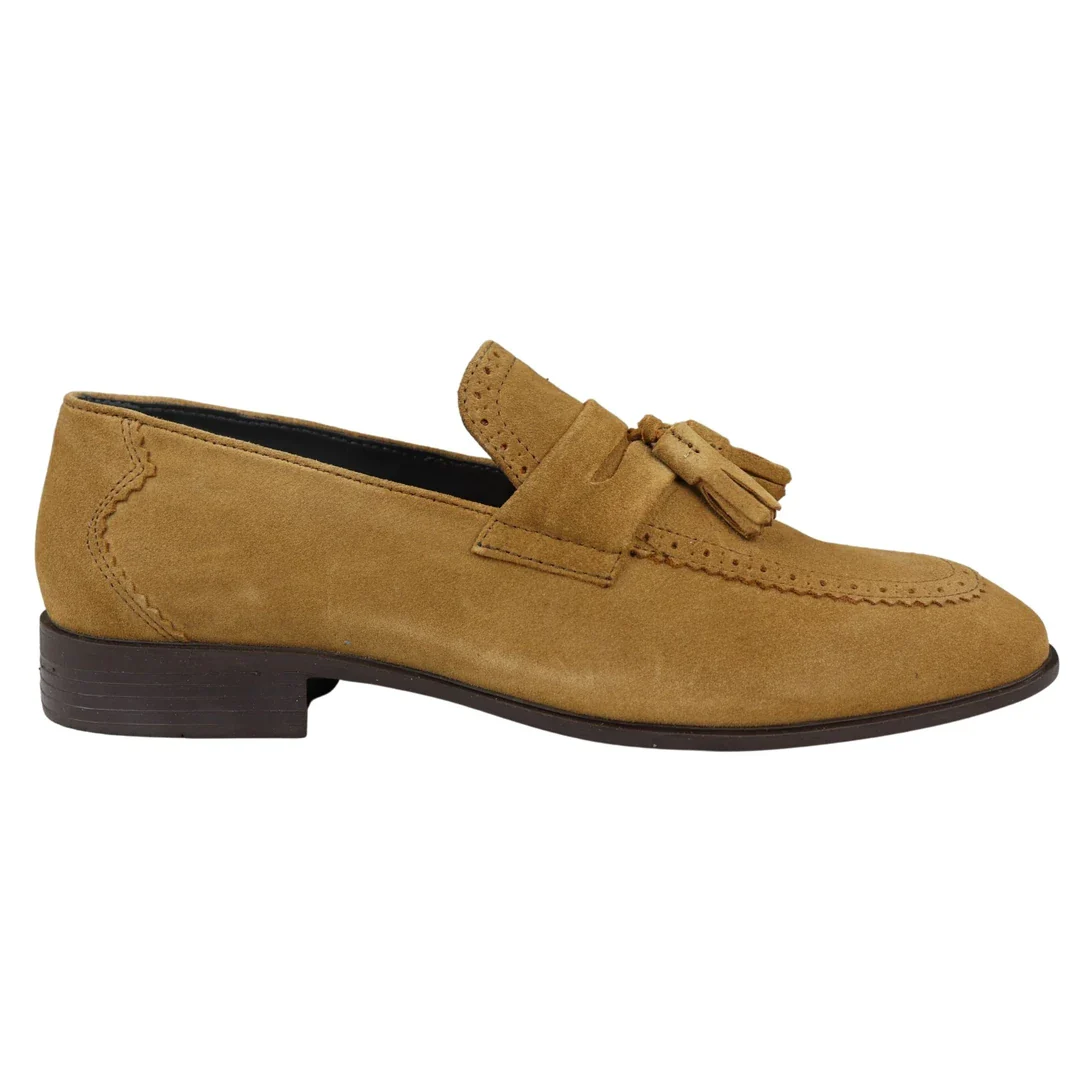 Mens Slip On Loafer Shoes Tan Tassel Real Suede Smart Casual Dress Driving Classic