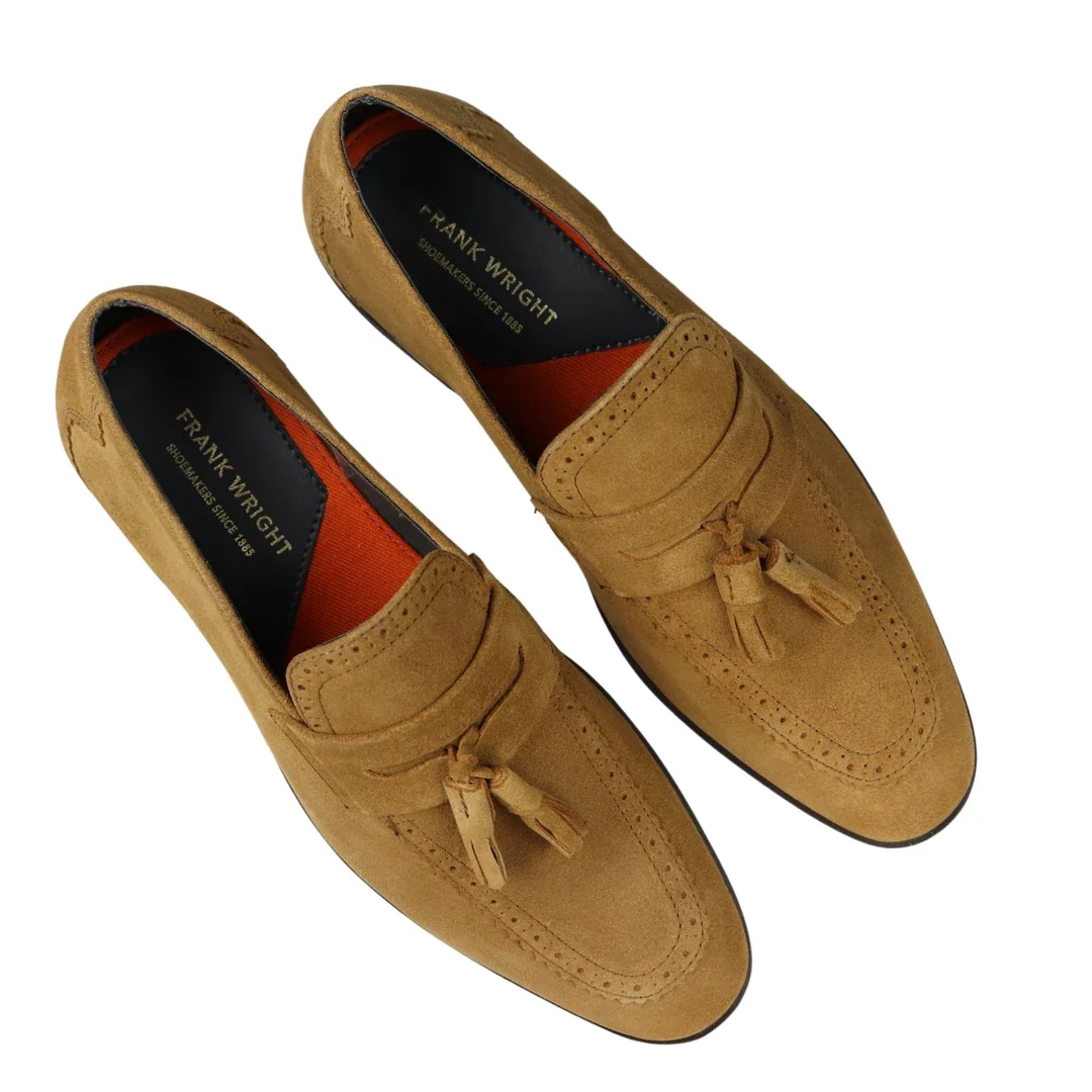 Mens Slip On Loafer Shoes Tan Tassel Real Suede Smart Casual Dress Driving Classic