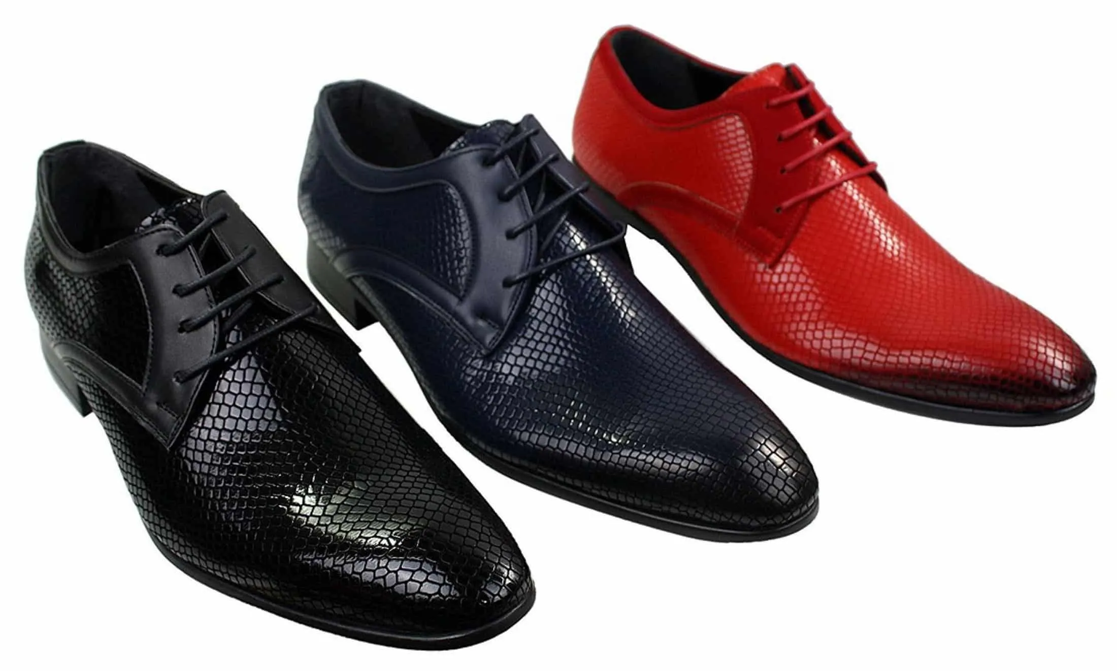 Mens Smart Formal Laced Navy Red Black Patent Crocodile Snake Leather Shiny Shoes