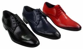 Mens Smart Formal Laced Navy Red Black Patent Crocodile Snake Leather Shiny Shoes