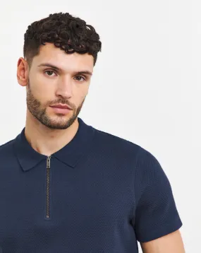 Mercerised Textured Zip Neck Polo