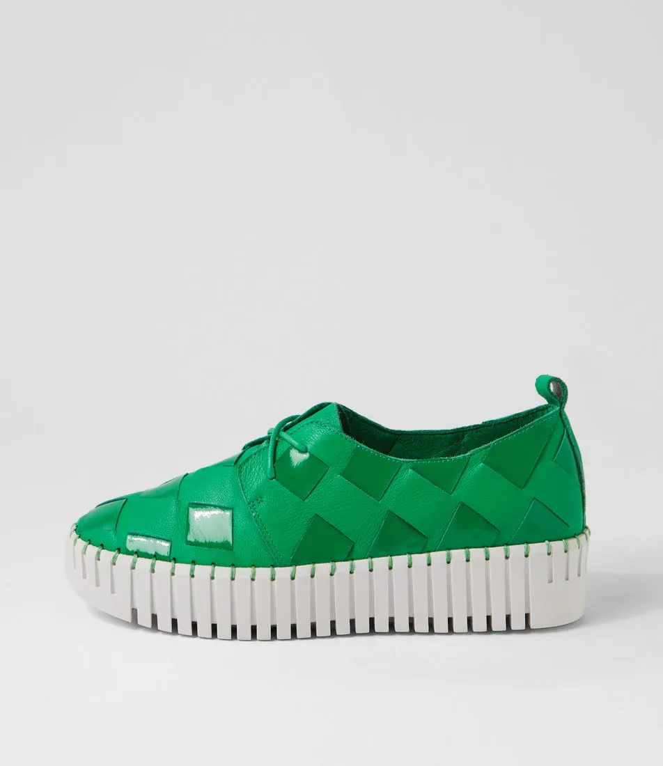 MIDAS Baxton Emerald White Leather Patent Sneakers