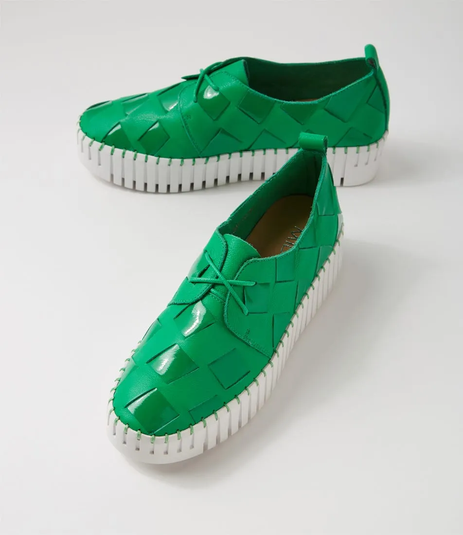 MIDAS Baxton Emerald White Leather Patent Sneakers