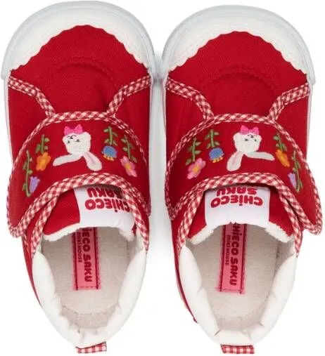 Miki House Rabbit embroidery sneakers Red