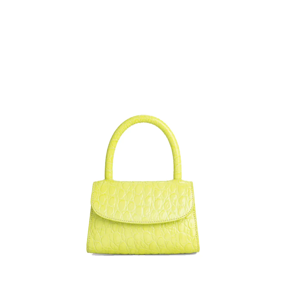 --Mini acid green circular croco embossed leather bag-