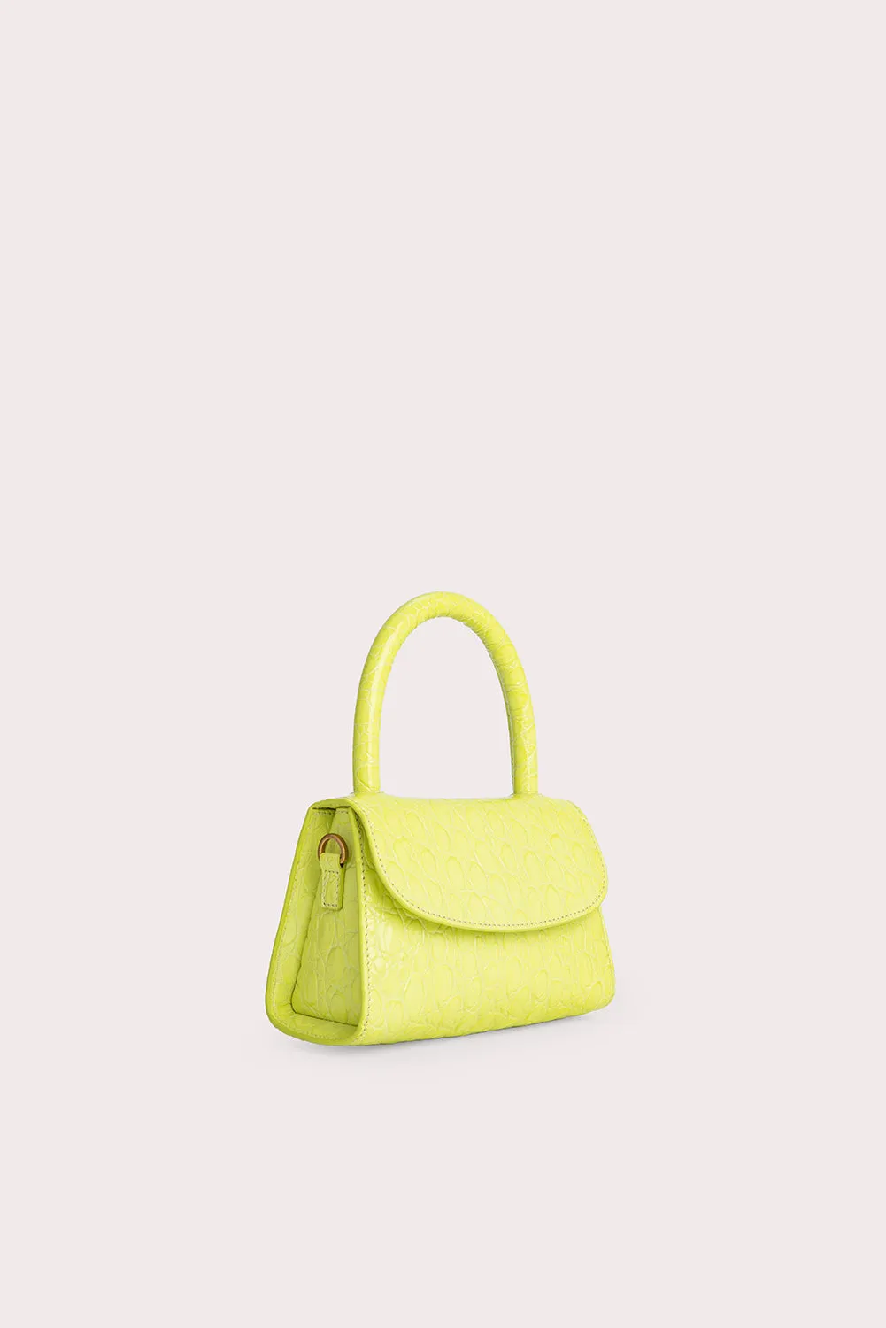 --Mini acid green circular croco embossed leather bag-