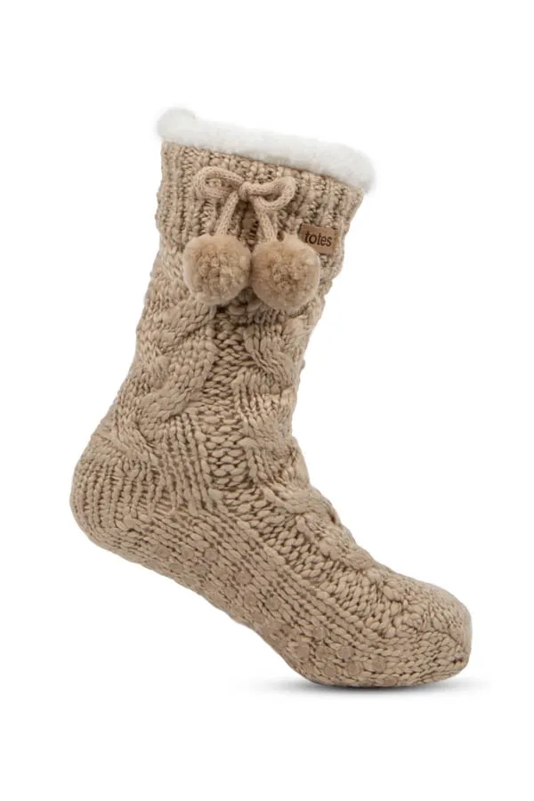 Natural Totes Textured Slipper Socks With Tassel Detail