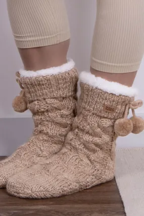 Natural Totes Textured Slipper Socks With Tassel Detail