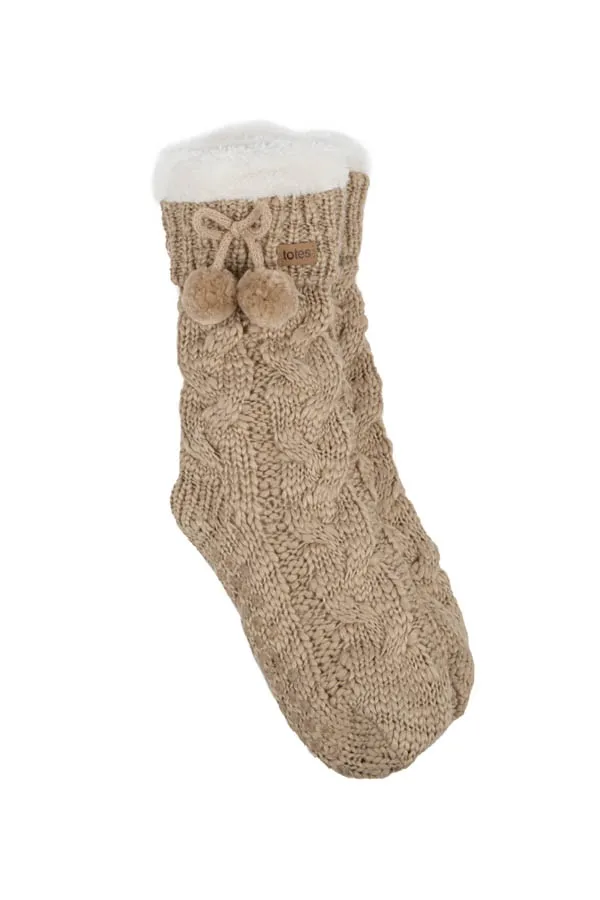 Natural Totes Textured Slipper Socks With Tassel Detail