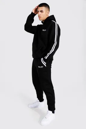 Official Man Tape Pintuck Hooded Tracksuit | boohooMAN UK