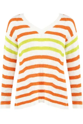 Orange Stripe V Neck Jumper