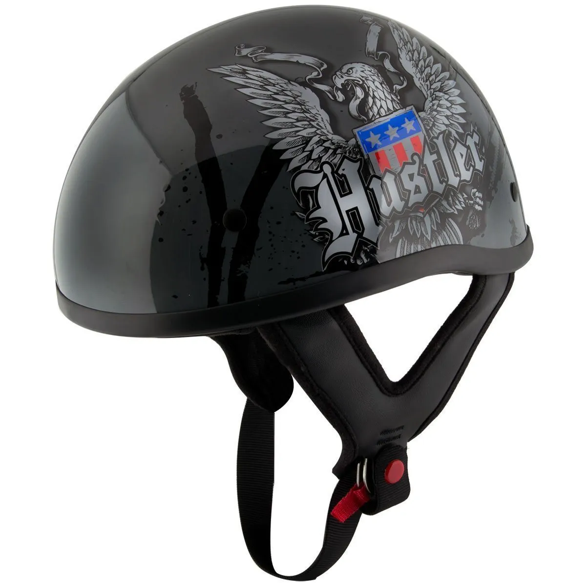 Outlaw Helmets HT1 Hustler Glossy Gray Ride Hard Half Helmet DOT Approved Motorcycle Half Helmet for Men & Women - Adult Unisex 